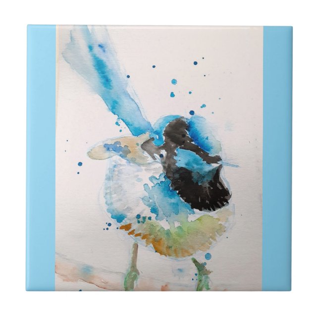 Blue Wren Wrens Watercolour Baby Blue Australian Ceramic Tile (Front)