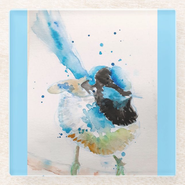 Blue Wren Wrens Watercolour Baby Blue Australian Glass Coaster (Front)