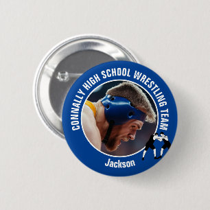 Blue Wrestling Team Photo High School Wrestler 6 Cm Round Badge