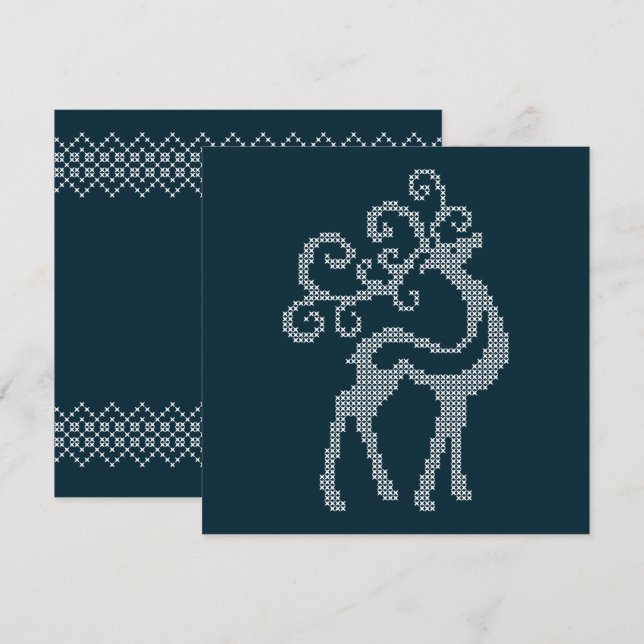 Blue xmas embroidery reindeer seasonal design (Front/Back)