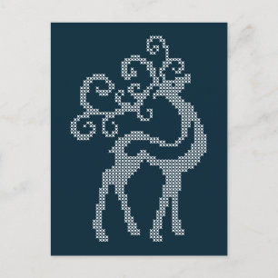 Blue xmas embroidery reindeer seasonal design postcard