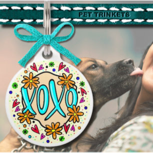 Blue XOXO Hugs and Kisses Red Hearts Dog Cat Pet Tag