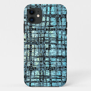 Blue X's and O's Pattern Black Check iPhone 11 Case