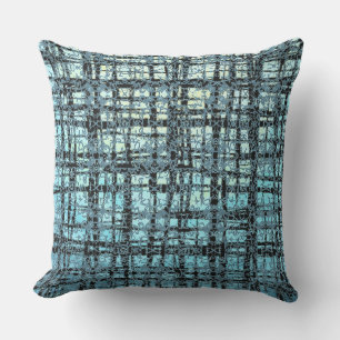 Blue X's and O's Pattern Black Check Cushion