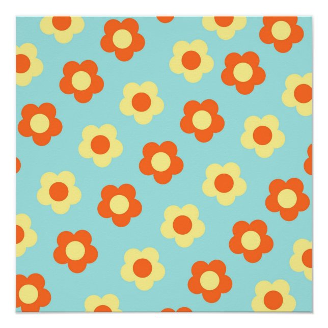 Blue Y2K Bold Wildflower Vibrant Spring Art Poster (Front)