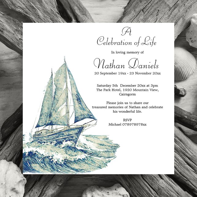 Blue Yacht Celebration of Life Card (Creator Uploaded)