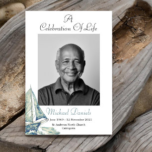 Blue Yacht Celebration Of Life Photo Card