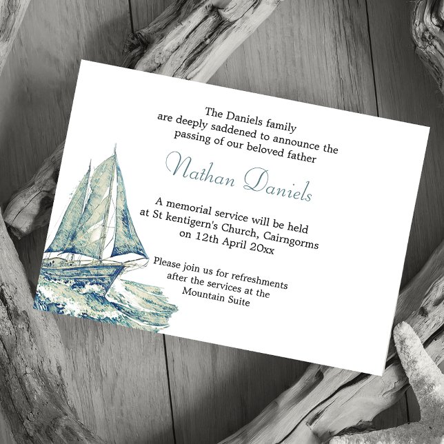 Blue Yacht Funeral Announcement Card (Creator Uploaded)