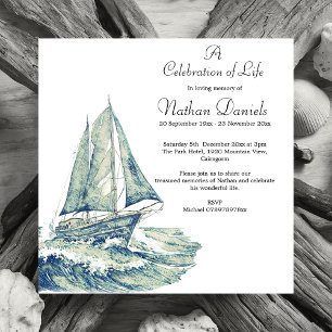 Blue Yacht Funeral Announcement Card