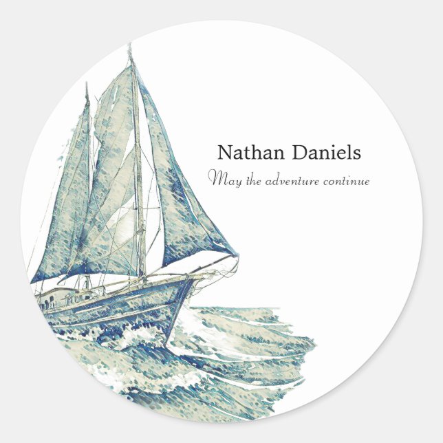 Blue Yacht In memorial  Classic Round Sticker (Front)