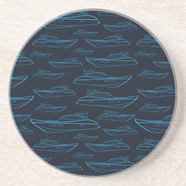 Blue Yacht Pattern Coaster (Front)