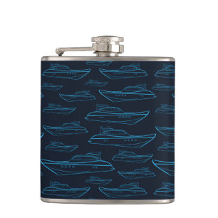 Blue Yacht Pattern Hip Flask