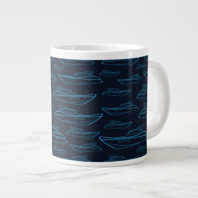 Blue Yacht Pattern Large Coffee Mug (Front Right)