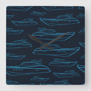 Blue Yacht Pattern Square Wall Clock