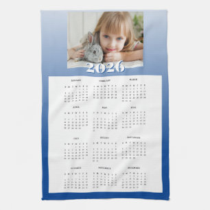 Blue Year 2026 Custom Photo Calendar Kitchen Towel