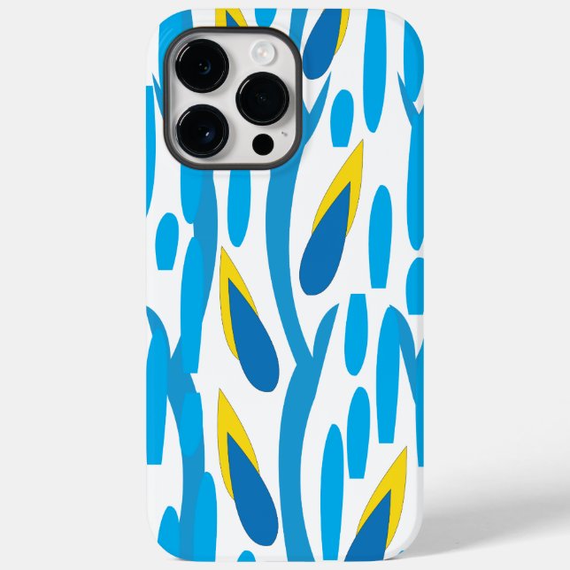 Blue Yellow Abstract Leaves Trendy Chic Case-Mate iPhone Case (Back)