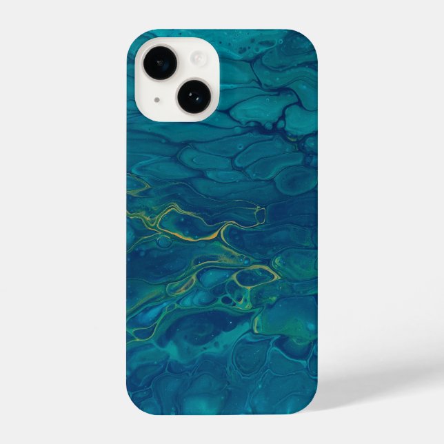 Blue & Yellow Abstract Marble Mosaic Fluid Art iPhone Case (Back)
