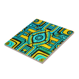 Blue Yellow abstract pattern Ceramic Tile