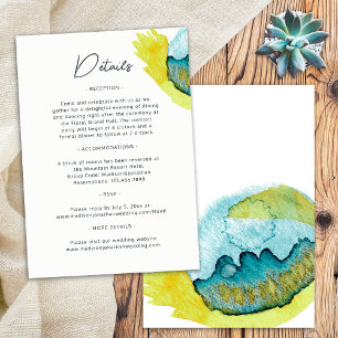 Blue Yellow Abstract Watercolor Art Unique Wedding Enclosure Card