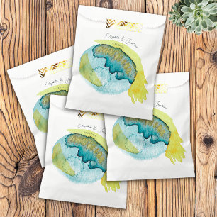 Blue Yellow Abstract Watercolor Art Unique Wedding Favour Bag