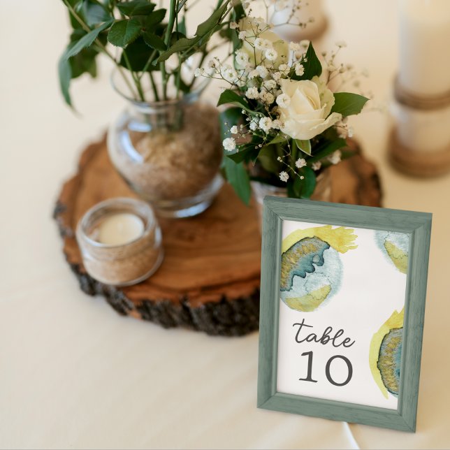 Blue Yellow Abstract Watercolor Art Unique Wedding Table Number (Creator Uploaded)
