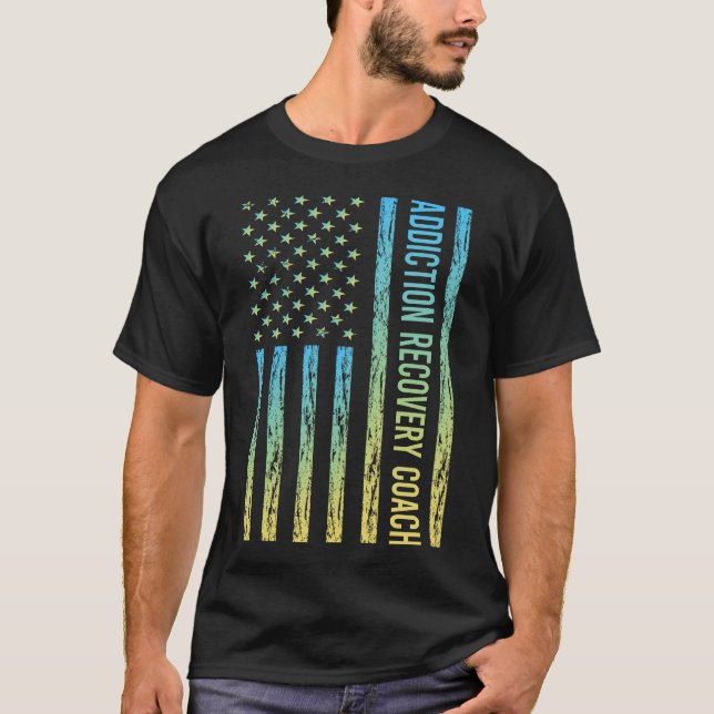 Blue Yellow Addiction Recovery Coach T-Shirt (Front)
