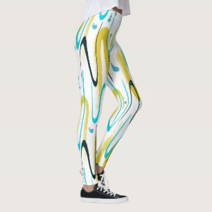 Blue yellow and blac brushstrokes abstract pattern leggings