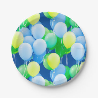 Blue, Yellow and Green Balloons - Paper Plates