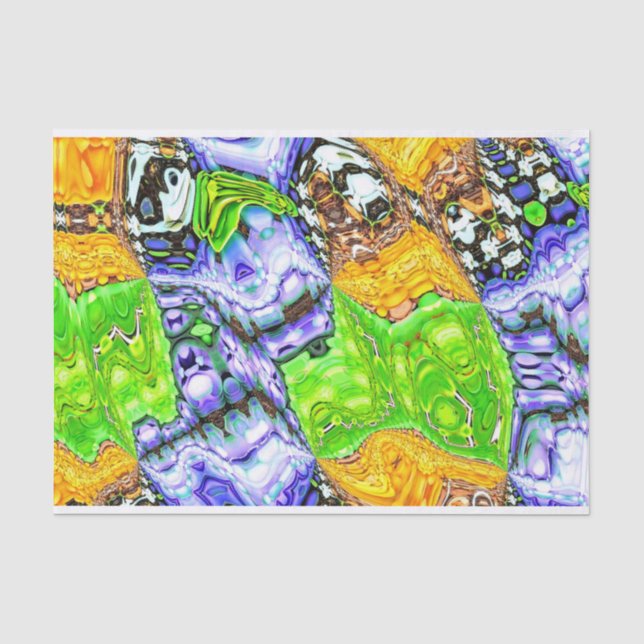 Blue, Yellow and Green Fluid Abstract Tissue Paper (Front)