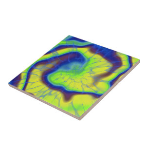 Blue Yellow and Green Tie-dye Ceramic Tile