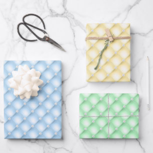 Blue, Yellow and Green Tufted Pearls Wrapping Paper Sheet