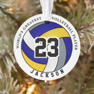 Blue, Yellow and Grey Volleyball   DIY Text Ornament