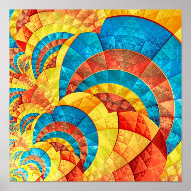 Blue, Yellow and Orange Fractal Pattern Poster (Front)