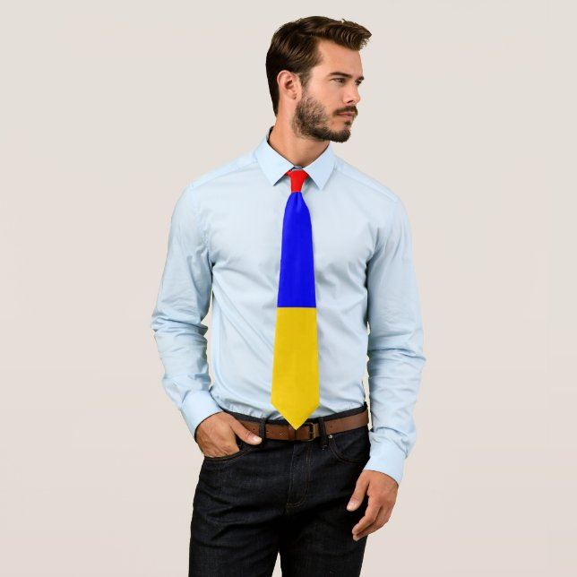 Blue Yellow And Red Colour Block Print Tie (In Situ)