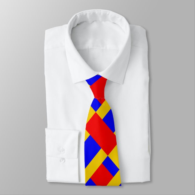 Blue Yellow And Red Colour Block Print Tie (Tied)