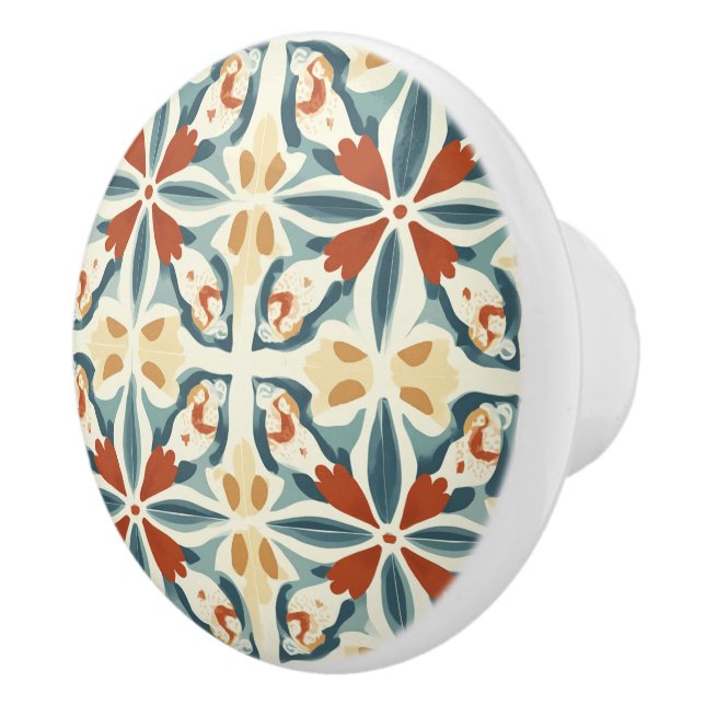 Blue Yellow and Rust Pattern  Ceramic Knob (Right)