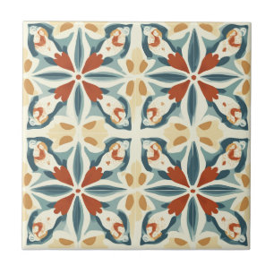 Blue Yellow and Rust Pattern Ceramic Tile