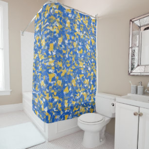 Blue, Yellow and White Paint Splashes 8200 Shower Curtain