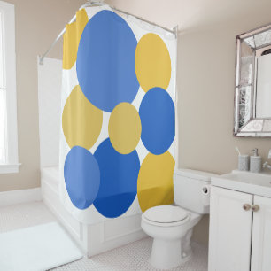 Blue, Yellow and White Polka Dots Shower Curtain