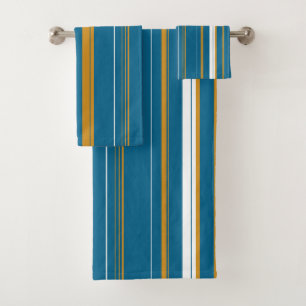 Blue Yellow and White Stripes Bath Towel Set