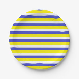 Blue, Yellow and White Stripes Paper Plate