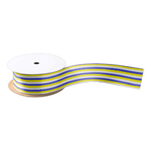 Blue, Yellow and White Stripes Satin Ribbon