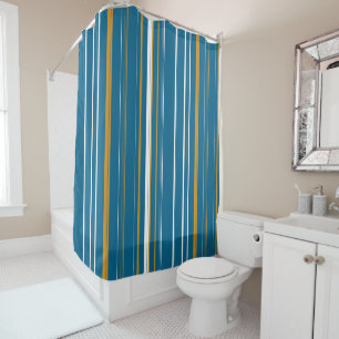 Blue Yellow and White Stripes Shower Curtain
