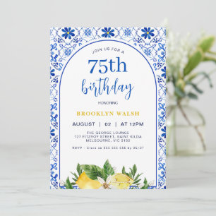 Blue Yellow Arch Lemon Birthday Invitation