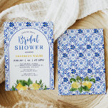 Blue Yellow Arch Lemon Bridal Shower  Invitation<br><div class="desc">Blue Yellow Arch Lemon Bridal Shower Invitation 

Mostly blue and white Mediterranean tile and lemon bridal shower invitation also featuring an arch.  This blue and yellow themed lemon bridal shower invitation is ideal for a lemon or she found her main squeeze bridal shower.</div>