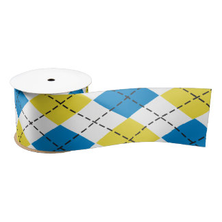 Blue & Yellow Argyle Ribbon Satin Ribbon