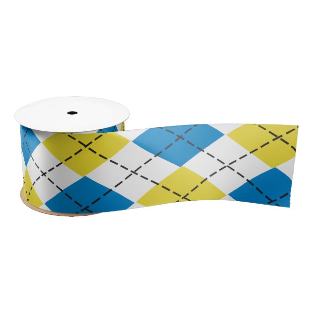 Blue & Yellow Argyle Ribbon Satin Ribbon (Spool)