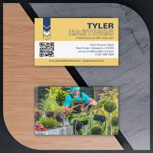 Blue Yellow Arrows QR Code Photo Template Business Card