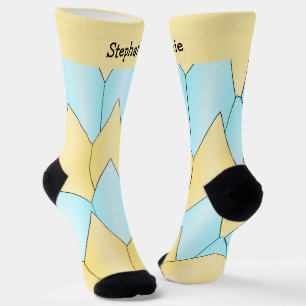 Blue Yellow Art Deco Design Socks