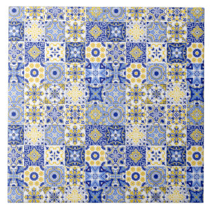 Blue & Yellow Azulejo Portuguese Majolica Mosaic Ceramic Tile